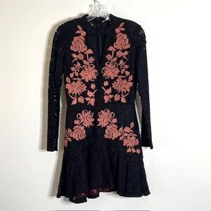 Gianni Bini NWT Black Pink Lace Mini Dress SZ S Whimsigoth Witchy Goth